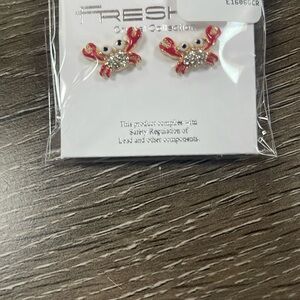 Summer Beach Crab Earrings Cute Crystal Rhinestone Stud Costume Jewelry